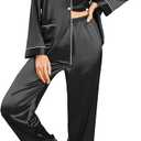 Ekouaer Silk Pajamas for Women Classic Button Down Satin Pajama Sets Long Sleeve Lounge Set (Small, Black)