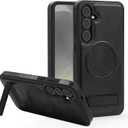 Lunivop Compatible with Samsung Galaxy s25 Plus Case PU Leather [Compatible with Magsafe Wireless Charging] Magnetic Cover Stand Funda Rugged Best Phone Cases Black for S25 Plus 6.7 inch