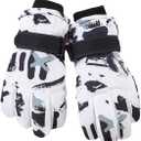 Kids-Waterproof-Ski-Snowboard-Gloves Abstract Print-Winter Warm Touchscreen-Gloves for Boys Girls for Outdoor-Sports Skiing