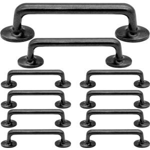 Rustic Black Metal Barn Door Cabinet Handles and Drawer Pulls, 3.86 inch (96mm) Hole Center, Pack of 10 (Pack 10)