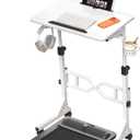 Oransail Small Standing Desk with Wheels, 29.5-45.3 Inch Adjustable Height, Portable Treadmill Desk, Rolling Computer Table for Walking Pad with a Cup Holder and a Hook, Compact