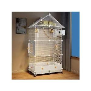 60in Large Flight Bird cage, Equipped with Bird's Nest，Ladder, Swing, Feeder, etc. with Wheels for Easy Outdoor Movement, Suitable for Parrots, Pigeons (White, 28.4" L x 14.2" W x 60" H)