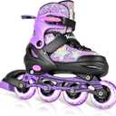 Kuxuan Adjustable Inline Skates for Girls and Women | Full Light Up Wheels, Twinkle Stars, Outdoor, For Kids and Adults Large