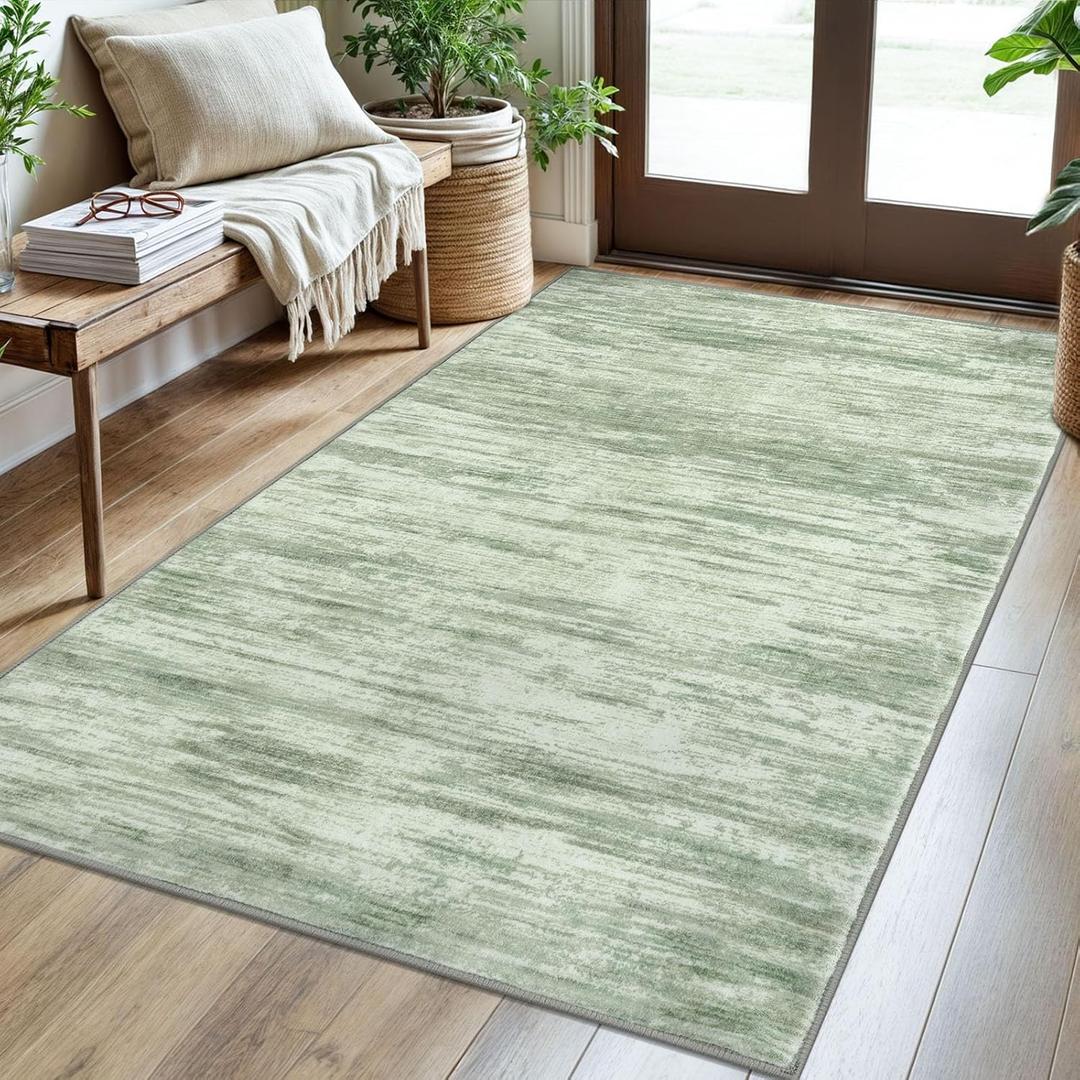 3x5 Modern Abstract Area Rug for Entryway, Lime Green Super Soft Washable Rug with Non-Slip, Low-Pile Door Mat Indoor for Living Room Bedroom, Carpet with Non-Shedding