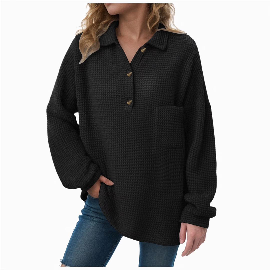 Womens Tops Waffle Knit V-Neck Long Sleeve T-shirts Button Down with Pockets Tunic Fashion Clothing, XXLarge