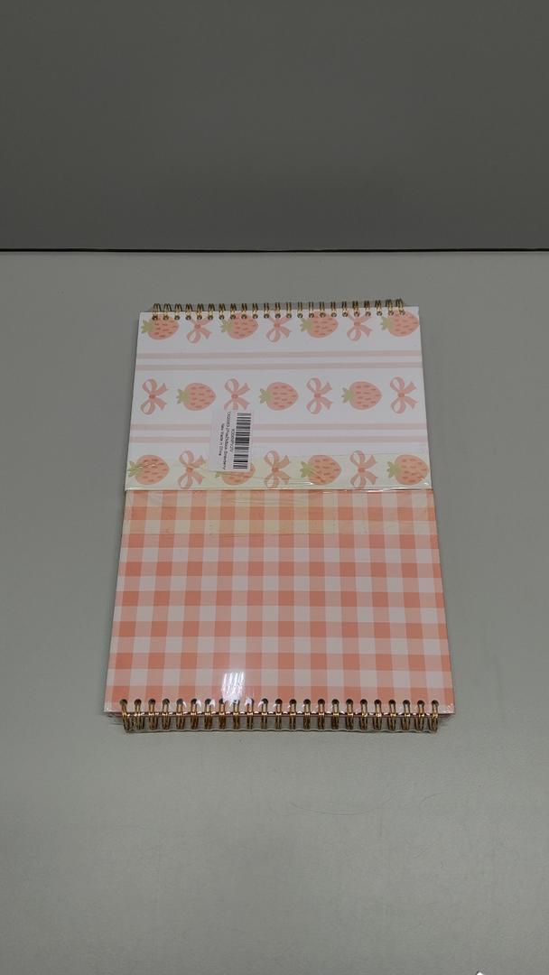 2 Pcs Pink Strawberry Bow Spiral Notebook, Cute Preppy Spiral Journal Notebook for Women Friend Girls, 160 Pages Trendy Hardcover Journaling Notebooks for Home Office Writing Aesthetic Notebooks