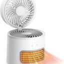 MAGIC JOHN 2 in 1 Heater Fan Combo, Space Heater 800W, Desk Heaters for Indoor Use, 2 Wind Speeds Negative Ion Air Purification, Portable Cooling Desk Fan, Quiet Heater for Office, Bedroom, White