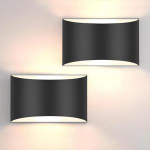 FOLKSMATE Modern LED Wall Sconces, 3000K Warm White Hardwired Wall Lights Set of 2, 10W Up and Down Wall Mount Light, Matte Black Indoor Sconces Wall Lighting (7.68inch)