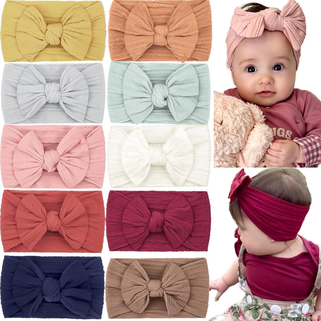 CLLOT 10Pcs Super Stretchy Soft Knot Headbands with Hair Bows Head Wrap Hair Accessories For Newborn Baby Girls Infant Toddlers Kids