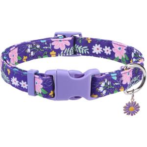 PUPTECK Cute Floral Dog Collar, Soft Cloth Fabric Dog Collars for Small Medium Large Dogs, Adjustable Puppy Collar with Pendant for Male Female Boys Girls Accessories (Purple)