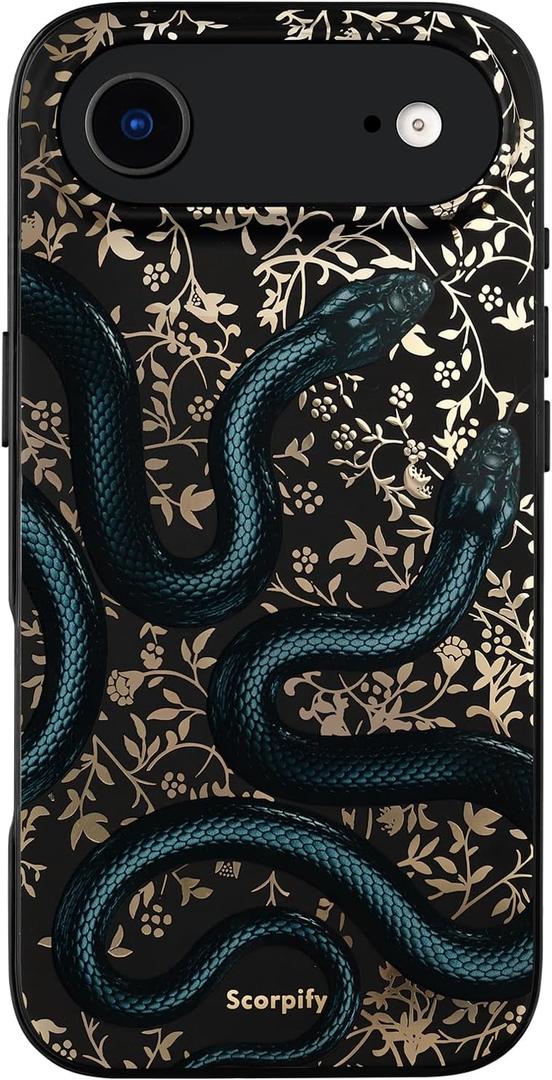 SCORPIFY for iPhone 17 Air Case [Compatible with MagSafe] with Matte Black Double Snake Design, Cute Magnetic Phone Cover for Women Girls and Men, Slim Shockproof Bumper with Gold Accents