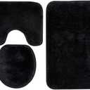 Soft Bathroom Carpet 3 Piece Bathroom Rugs and Mats Set Bath Mats Set with U-Shaped Toilet Floor Mat Rugs andToilet Lid Cover Mat (Black)
