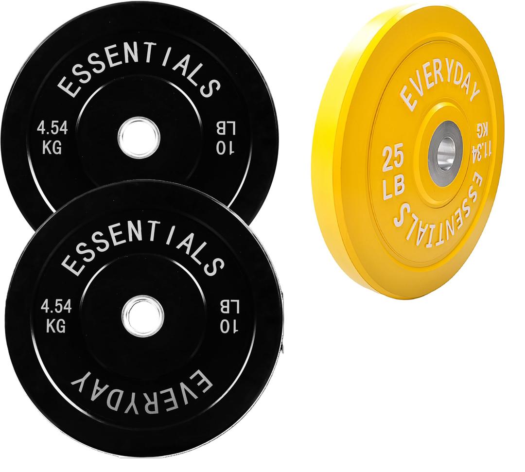 Olympic Bumper Weight Plates Set for Strength Training & Weightlifting, 45LB Set (10LB, 10LB, 25LB), Multiple Packages