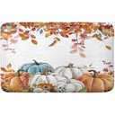 Fall Pumpkin Bath Mat, Autumn Leaves Floral Thanksgiving Harvest Bathtub Rug, Soft Velvet Absorbent Floor Mats Non Slip Quick Dry Rugs Carpets for Kitchen Laundry Bedroom Living Room Decor, 17x29 Inch