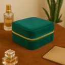 Velvet Jewelry Box Travel Jewelry Organizer with Mirror Soft Plush Case for Necklaces, Earrings, Bracelets & Rings Gift for Women, Girlfriend, Mom or Best Friend (Premium Velvet - Emerald green)