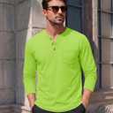 MAGCOMSEN Men's Long Sleeve Henley Shirts Cotton Pocket Lightweight Tees (Green, S)