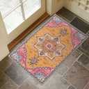 Collive Indoor Door Mat Retro Floor Mat, Non Slip Washable Doormat Quickly Absorb Welcome Mats Low Pile Door Mats Inside Entryway Carpet Front Door Rug for Entrance - 24" x 36" (Gold/Pink)