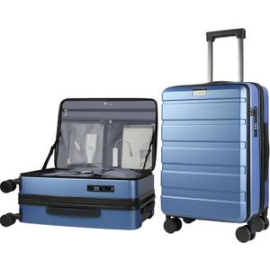 KROSER Carry On Luggage with Spinner Wheels & Built-in TSA Lock, Expandable Top Loading Hard Shell Suitcase Large Capacity Durable Rolling Luggage with USB Port, Carry-On 20-Inch, Light Blue