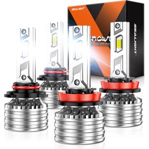 SEALIGHT 9005/HB3 H9/H8/𝐇𝟏𝟏 LED Fog Bulbs, 140000LM Brightness, 6500K Cool White, IP68 Waterproof fog lights Bulbs with Cooling Fan & Double Copper Tube, Automotive Replacement Bulbs, Pack of 4