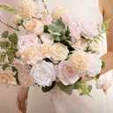 Ling's moment Blush Pink Bridal Bouquet Cascading, Coral Wedding Bouquets for Bride, 15 Inch Free Form Artificial Wedding Flower Bouquet