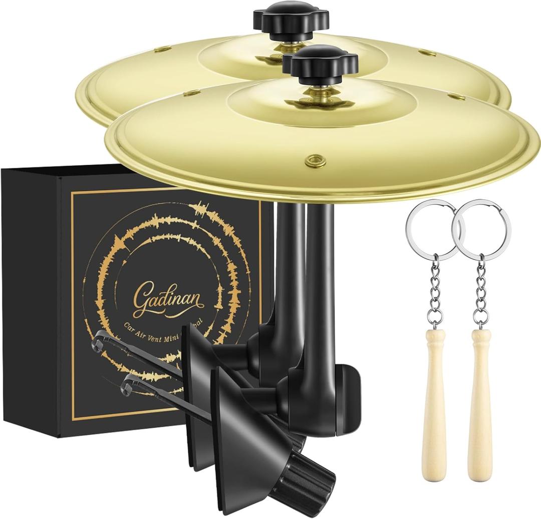 Mini Car Drum Cymbal For Car Air Vent (Gold)  Crash Cymbal Dashboard Ornament Accessory for Musicians, Drummers, Music Lovers  Funny Auto Interior Gift for Men Women Teens (2PCS Gold)