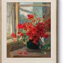 VIYYIEA Framed Canvas Wall Art for Living Room, Vintage Home Decor Flowers Oil Painting Summer Room Decor Bathroom Wall Decor, Gifts for Friends or Family -【Red Poppy】-(36x24)