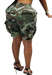Women Camo Shorts Camouflage Cargo Shorts Women Casual Army Fatigue Shorts with Pockets  2XL 
