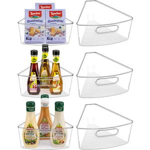 JEISSLIA Lazy Susan Cabinet Organizer Bins for 26"/ 28"/ 32" Diameter Corner Organizer, Plastic Cabinet Storage Bin, 1/8 Wedge - Food Safe, BPA Free, with Non-Slip Pads (for 26" Diameter, 6 Pack)