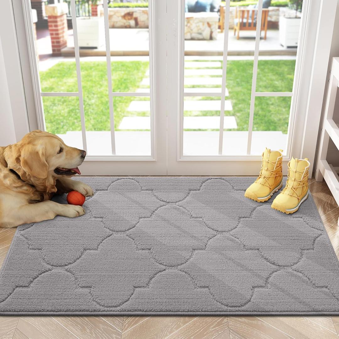 Door Mat Indoor, Non-Slip Dirt Resist Low-Profile Entryway Rug, Absorbent Machine Washable Inside Entry Door Rugs for Entrance (40x32 inches, Grey)