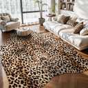 Pettop Luxury Faux Leopard Print Rug 4.6x5.2 Ft - Western Cheetah Area Rugs for Living Room, Bedroom, Farmhouse - Premium Western Faux Fur Carpet, Non-Slip Animal Hide Throw Rugs, Dark Brown
