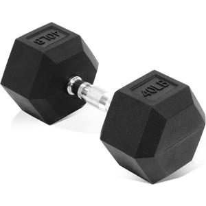 Fitvids Hex Dumbbells Rubber Coated Hand Weights for Exercises and Fitness, 10-50LB Option (40LB Single)