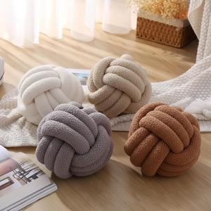 Beeveer 4 Pcs Knot Pillow Ball Soft Sherpa Throw Pillow 8.6'' Decorative Round Accent Pillows Aesthetic Decor Handmade Cushion for Home Couch Bed Sofa Chair(Soft)