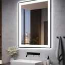 28x36 LED Bathroom Mirror for Wall -Black Aluminum Framed (Front and Backlit), Anti-Fog Vanity Mirror with Lights, Stepless Dimmable Lighted Mirror, 3 Colors Smart Mirror(Horizontal/Vertical)