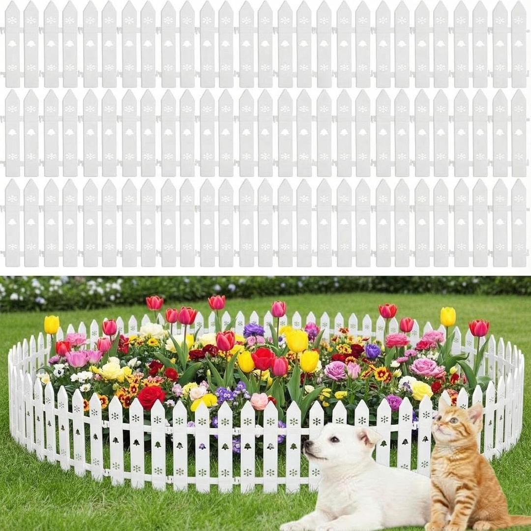 100 Pcs White Garden Fence Edging, 29.5ft Total Plastic Picket Fence Border for Flower Beds, 12 Inch Decorative Lawn Edging Landscape Guard for Yard Path Small Animal & Holiday Decor