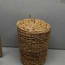 2 Gallons Wicker Waste Basket - Water Hyacinth Bathroom Garbage Can with a Lid - Bathroom Trash Can Boho Style - Wicker Trash Can with Lid for Household, Kitchen - Removable Liner, Iron Frame