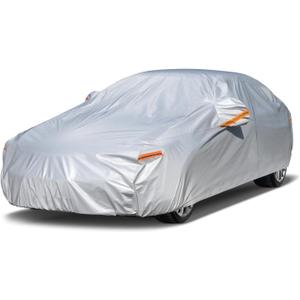 Kayme 6 Layers Car Cover Waterproof All Weather for Automobiles, Outdoor Full Cover Rain Sun UV Protection with Zipper Cotton, Universal Fit for Sedan (178-185 inch) (Aluminum-Silver)