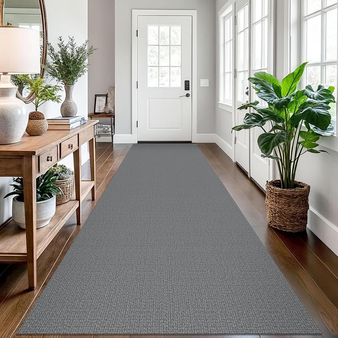 EARTHALL Long Runner Rug 3x12 Ft Washable Runners for Hallways Cotton Non Slip Entryway Runner Braided Kitchen Runner Indoor Outdoor Carpet Runners for Entryway, Hall, Foyers, Charcoal Gray