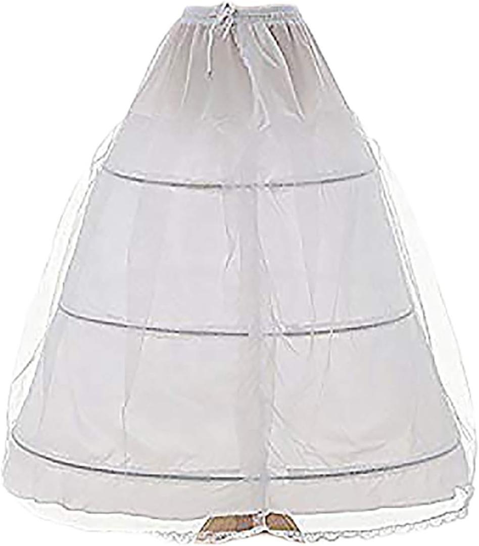 Women's 3 Hoops Floor Length Wedding Petticoat for Prom Quinceanera Dress PE08 (Medium, White)