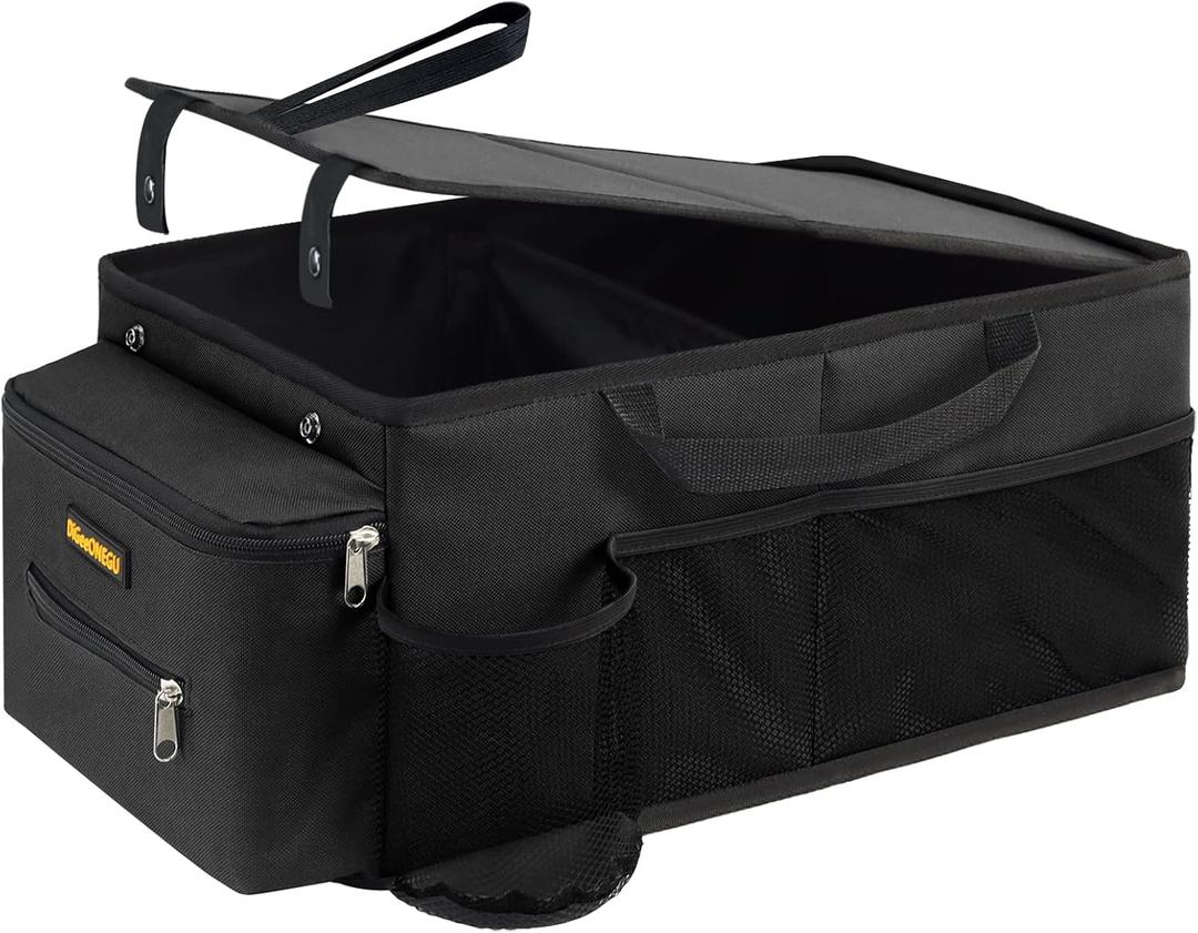 Car Seat Organizer-Car Organizer Front Seat Back Seat,Car Organizers and Storage,Passenger Seat Organizer with Lid Tissue Box Cup Holder (Black)