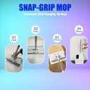 Upgrade Push Clamp Mop Kit - 2-in-1 Full Size Press Grip Lazy Sweeper Mop with Convenient Cloth Changing, Compatible with Swiffer Pads, Hardwood Tile Marble Floor Cleaning, 52in with10 Dry Cloths