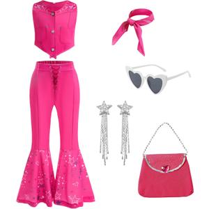 Girls Cowgirl Doll Costume for Kids, Rose cowgirl outfit dress up for Halloween and Birthday Party (110cm/3-4T)