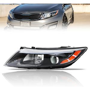 Left Headlight Assembly for 2014-2015 Ki-a Optima, [8-Pin & 10-Pin Plug Universal Fit] Driver Side Halogen Headlamp with Blubs Clear Lens Black Housing Amber Reflector, 1 PC