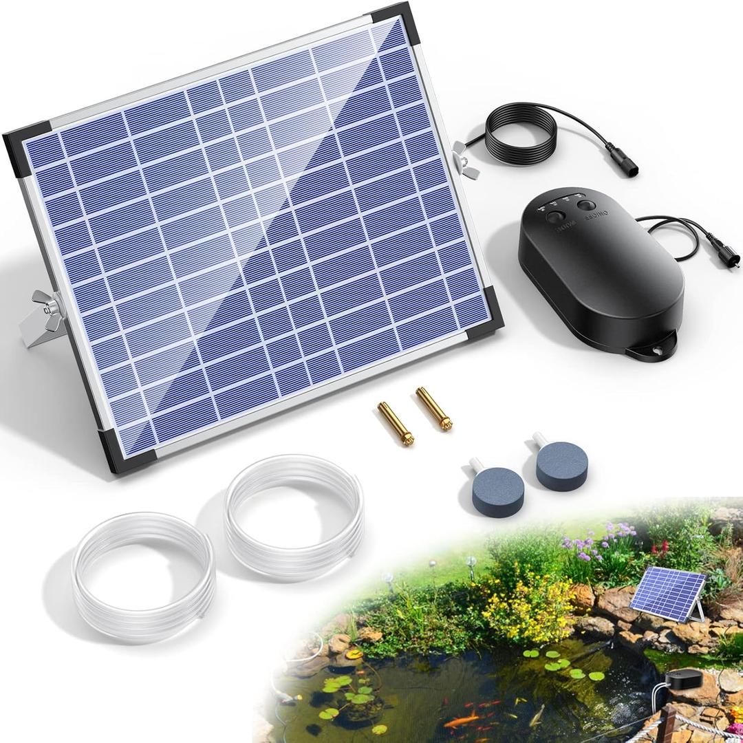 NFESOLAR 15W Large Solar Pond Aerator, Solar Aerator for Ponds with 4400 mAh Battery Backup and 2 Air Outlets, Low Noise Solar Air Pump Outdoor for Koi Pond Fish Tank Hydroponics