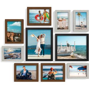 decorUhome Picture Frames Collage Wall Decor for Photo Gallery Display, Assorted Picture Frames Set of 10 Including Two 8x10 / Four 5x7 / Four 4x6 for Family Wall Decor, Black/Brown/Grey, 10 Pack