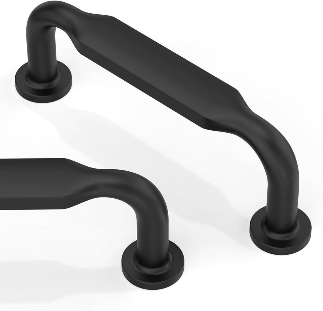10 Pack Matte Black Cabinet Pulls 3 Inch(76mm) Kitchen Cabinet Handles Solid Zinc Alloy Cabinet Hardware Drawer Pulls (3" Hole Center)