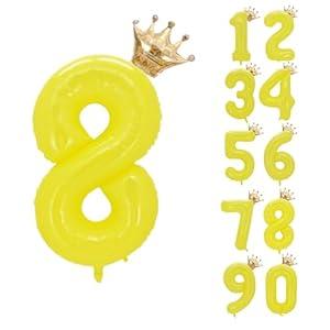 YFHVJTKO 40 Inch Yellow Number 8 Crown Balloon Set, 8th Celebration Decorations for Happy 8th Birthday Party Wedding Bridal Shower Engagement Photo Shoot Anniversary Decoration (Yellow Number 8)