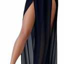 Mluiov Women's Sheer Mesh Ruffle Double Slit Skirt Asymmetrical Rave Festival Outfits Beach Flowy Bathing Suit Cover Up Black Large