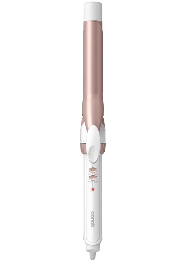 Conair Double Ceramic 1-Inch Curling Iron, Classic Curls for All Hair Types, 30 Heat Settings up to 400°F, Dual Voltage, Auto-Off, White/Rose Gold, CD701GNR