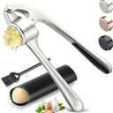 Kitchen Garlic Press, Rust Proof & Dishwasher Safe Garlic Mincer, Durable Garlic Crusher Set with PeelerBrush, Easy to Clean and Squeeze, Matte