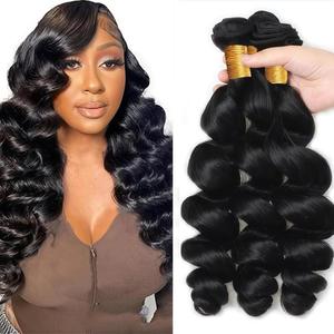 22 24 26 Inch Natural Black Loose Wave Bundles #1B Loose Wave Bundles Human Hair Unprocessed Bundle Human Hair 3 Bundle Total 150g